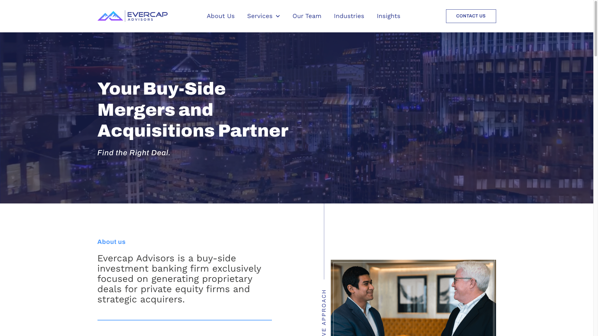 Evercap Advisors - Buy-side M&A advisory site rebuilt on WordPress, Elementor, and JetEngine to project institutional confidence from first glance.