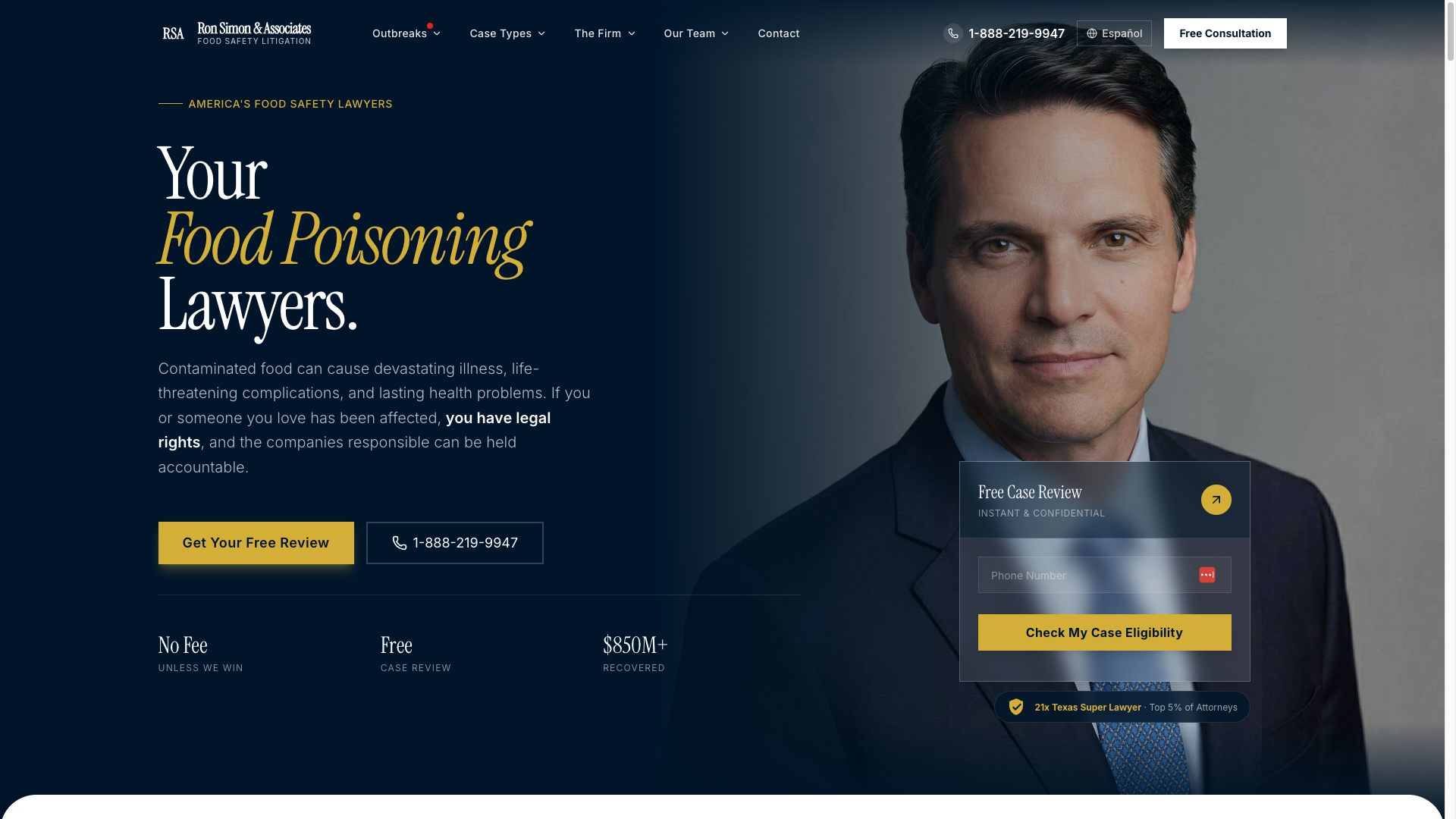 Ron Simon & Associates - Preeminent food safety litigation firm positioned to match the authority behind $850M+ recovered nationwide.